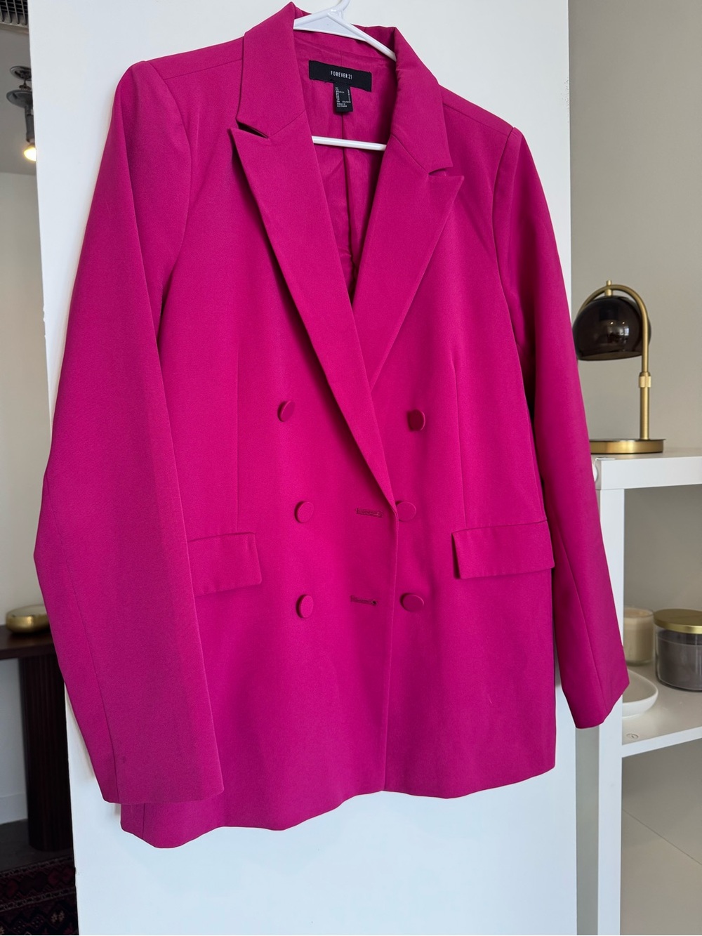 FOREVER 21 Magenta Pink Double Breasted Oversized Blazer Large